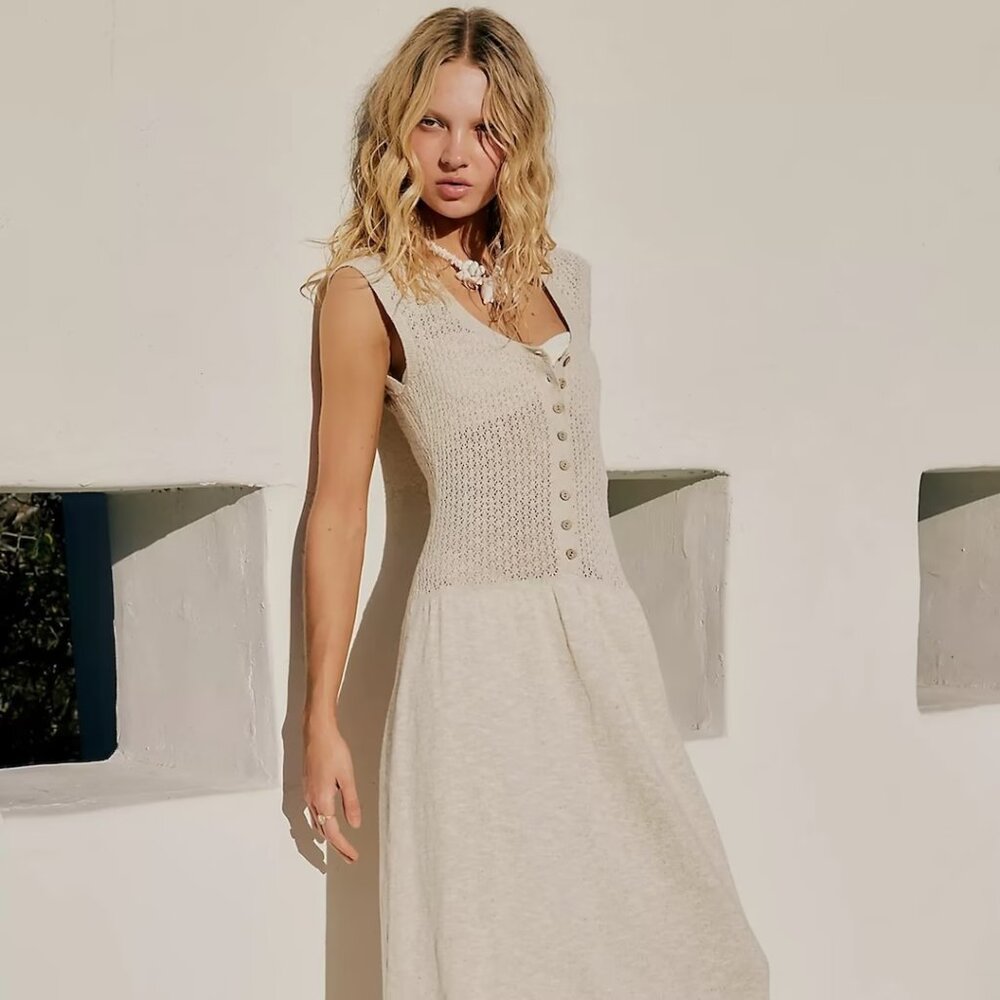 Free People Mirabelle Midi Dress Beach Size L Vacation Sun